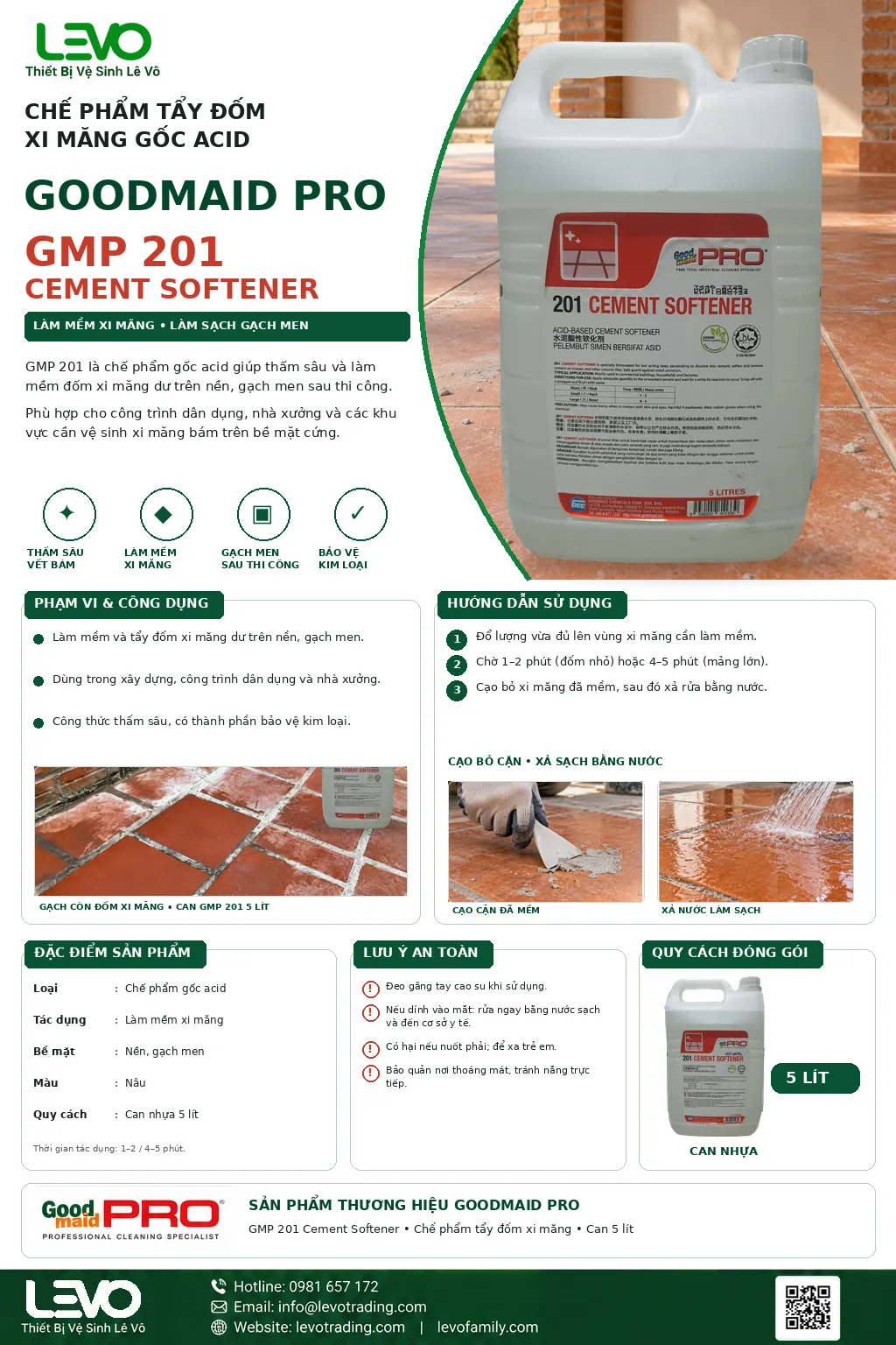 Chế phẩm tẩy đốm xi măng (gốc acid) GMP201