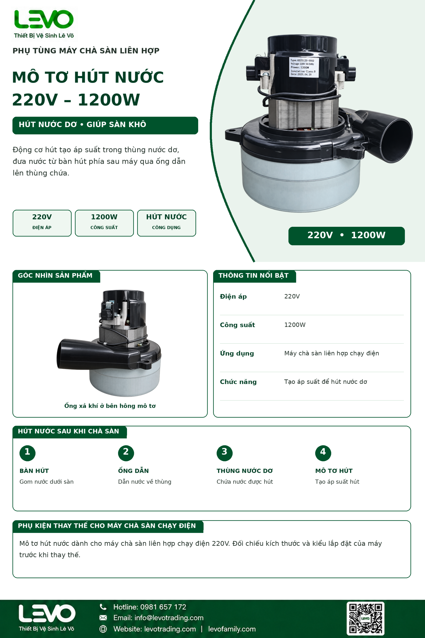 Motor hút dùng cho máy chà sàn liên hợp chạy điện