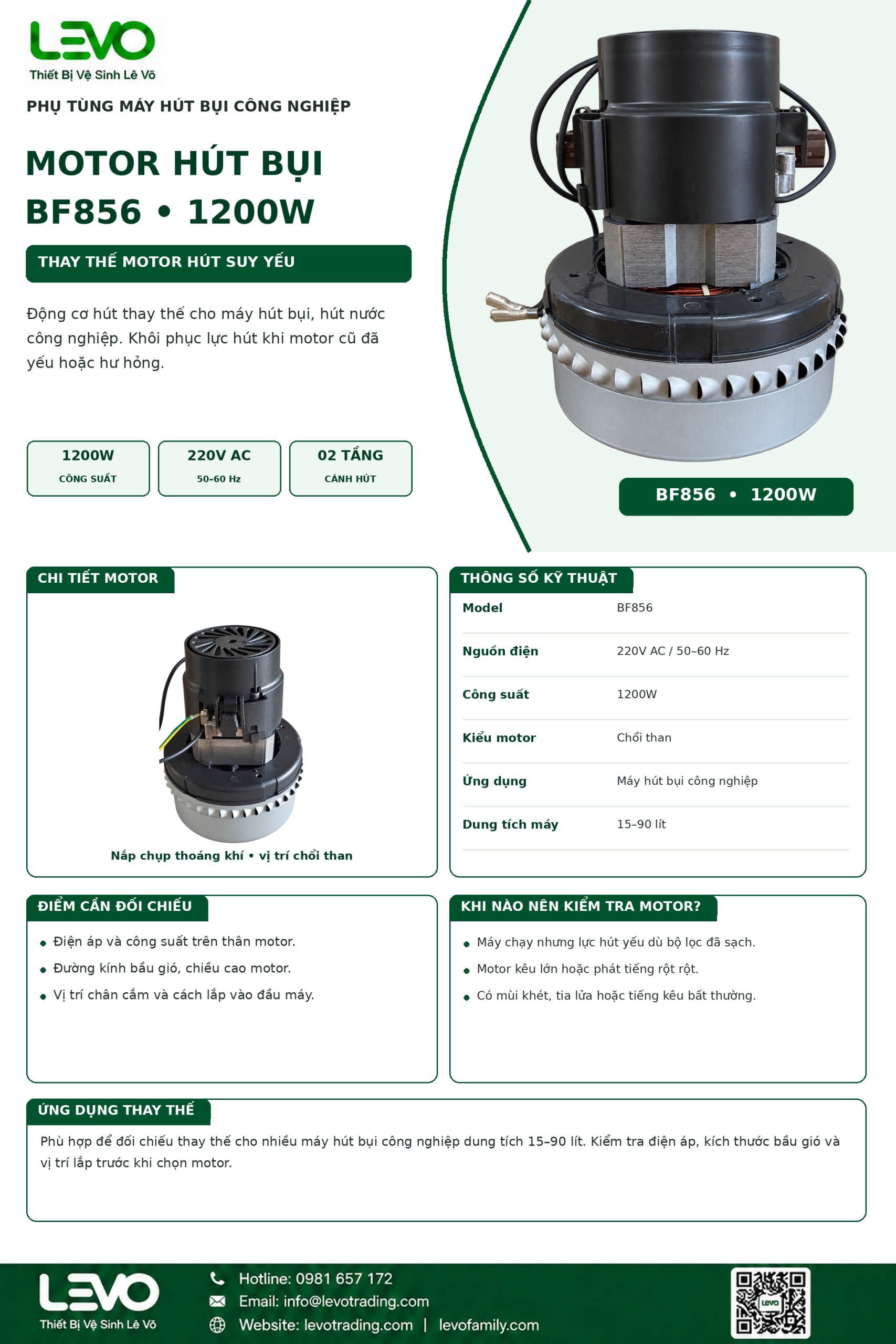 Motor hút bụi, hút nước 1200W - BF856