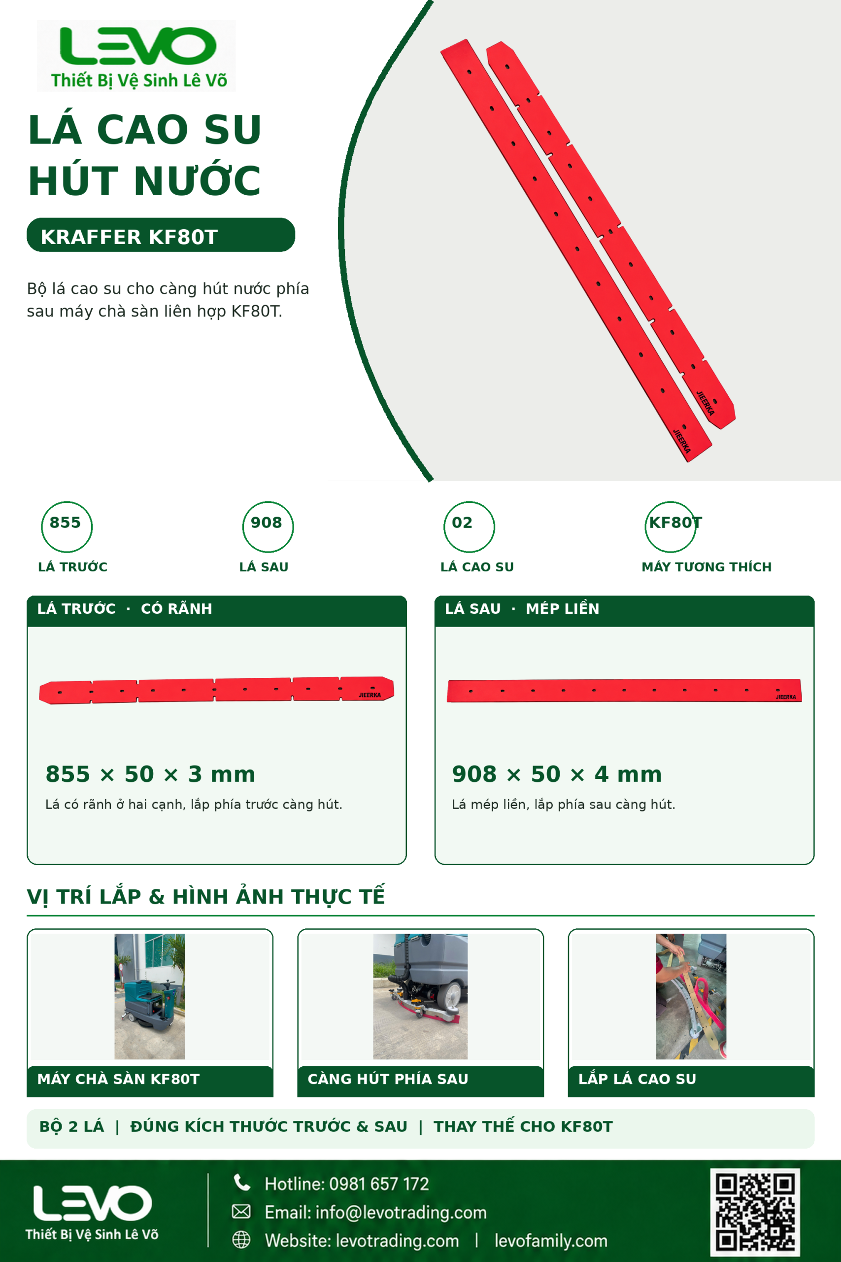 Bộ Lá Cao Su Hút Nước Máy Chà Sàn Kraffer KF80T